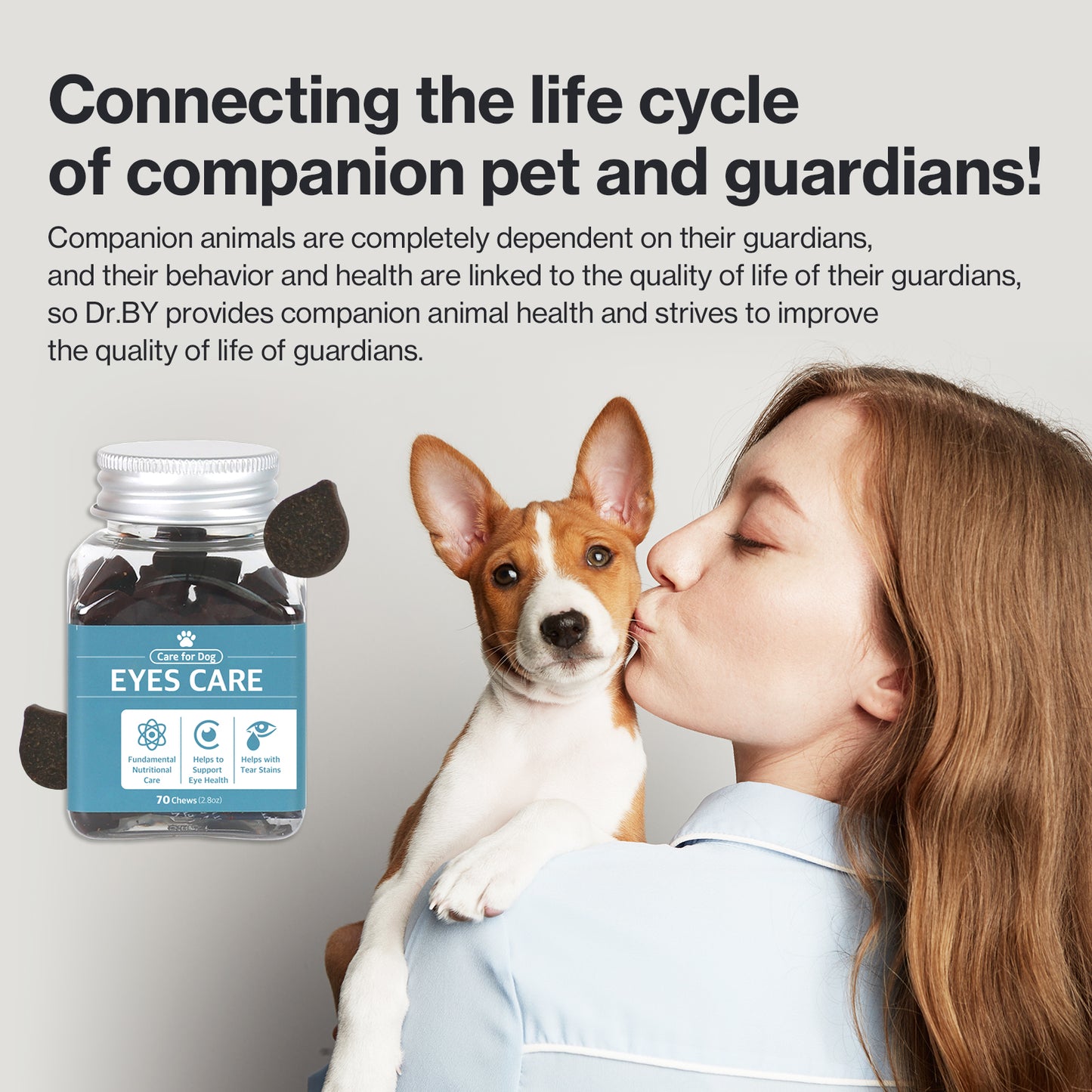 Dr. BY Eyes Care dog supplement enhances pet eye health, tear stain management, and overall well-being, strengthening the bond between companion animals and their guardians.