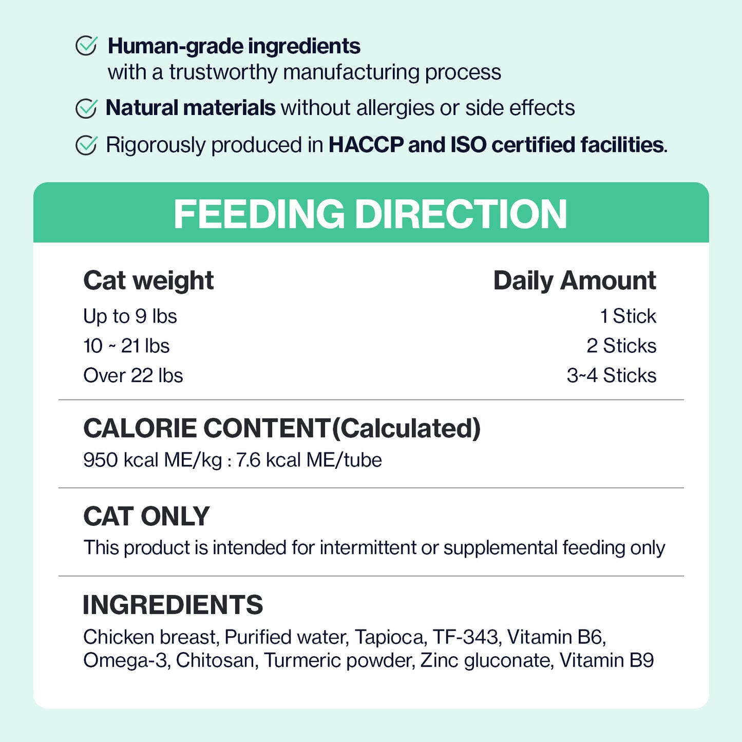 Dr. BY Cat Breath is a HACCP and ISO-certified respiratory supplement made with human-grade ingredients, providing essential nutrients like TF-343, chitosan, turmeric, and omega-3 to support feline bronchial health.