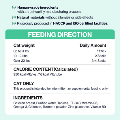 Dr. BY Cat Breath is a HACCP and ISO-certified respiratory supplement made with human-grade ingredients, providing essential nutrients like TF-343, chitosan, turmeric, and omega-3 to support feline bronchial health.