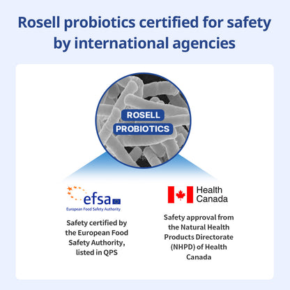 Rosell probiotics are internationally certified for safety by the European Food Safety Authority (EFSA) and Health Canada, ensuring high-quality standards.