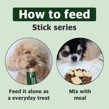 Dog supplement stick series can be fed alone as a daily treat or mixed with meals for easy consumption.